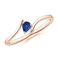 Pear Shape Blue Sapphire Solitaire Ring 925 Sterling Silver 18k Rose Gold plated September Birthstone Gemstone Jewelry Wedding Engagement Women Birthday Gift
