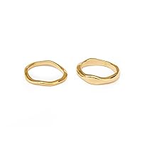 JewelVerse 18K Gold Plated Irregular Ring For Women | Gold Rings For Women | Stackable Rings | Classic Simple Wedding Band Ring Size 6-10