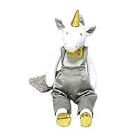 GRANDFINE Luxury Unicorn Male Plush Stuffed Toys with Silver Overall Golden Tie - Adorable Valentine's Gift,Handmade Horse Doll for Boys, Premium 14''