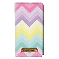 RW3514 Rainbow Zigzag PU Leather Flip Case Cover for iPhone 11 Pro with Personalized Your Name on Leather Tag