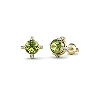 Peridot & Diamond Womens Stud Earrings 1.18 ctw 14K Gold