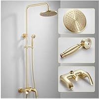 Faucets,Brass Brushd Shower Faucet Brass Rain Shower Set Wall Mountd Brush Bathroom Faucet with Slide Bar Bathtub Faucet/Yellow