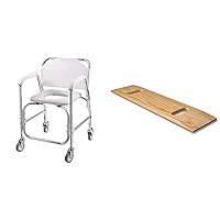 3-1 Rolling Shower Chair, Rolling Bathroom Wheelchair for Handicapped, Elderly, Injured or Disabled & Transfer Board and Slide Board, FSA Eligible, Made of Heavy-Duty Wood for Patient
