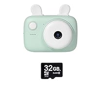 Kids Cartoon Camera,1080P Instant Camera HD Creative Digital Video Cameras Child Selfie Camera Kids 40MP Best Birthday Gift for 3-12 Years Old Boys Girls (Green+32GB TF Card)