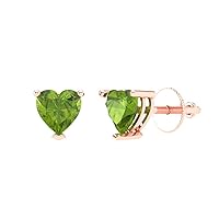 0.9ct Heart Cut Solitaire Natural Light Green Peridot Unisex pair of Stud Earrings 14k Rose Gold Screw Back conflict free