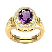 4.00 Carat Natural Purple Amethyst Gemstone Art Deco Solitaire Gold Vermeil Adjustable Ring For Women And Men