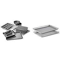 Calphalon Nonstick Bakeware Set, 10-Piece, Silver & Baking Sheets, Nonstick Baking Pans Set for Cookies and Cakes, 12 x 17 in, Set of 2, Silver