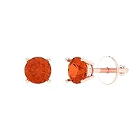 0.4ct Round Cut Solitaire Genuine Red Unisex Designer Stud Earrings Solid 14k Rose Gold Screw Back conflict free Jewelry