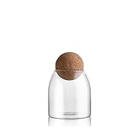 550ML/18Oz Glass Storage Container with Ball Cork, Cute Decorative Organizer Bottle Canister Jar with Air Tight Wood Lid for Food, Coffee, Candy, Bathroom Apothecary Cotton Swab Qtip Holder