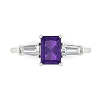 Clara Pucci 1.97ct Emerald Baguette cut 3 stone Solitaire with Accent Natural Amethyst gemstone designer Modern Ring 14k White Gold