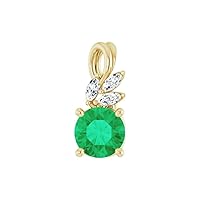 14k Yellow Gold Emerald & 1/10 Ct Diamond Floral-Inspired Pendant