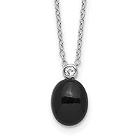 925 Sterling Silver Rhodium Plated Onyx and .05wt White Topaz With 2inch Extension Necklace 16 Inch Measures 7.9mm Wide Jewelry for Women