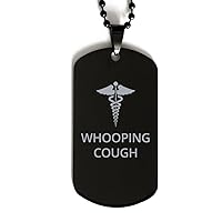 Medical Black Dog Tag, Whooping Cough Awareness, Medical Symbol, SOS Emergency Health Life Alert ID Engraved Stainless Steel Chain Necklace For Men Women Kids