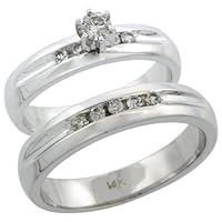 14k White Gold 2-Piece Diamond Ring Band Set w/ Rhodium Accent ( Engagement Ring & Man's Wedding Band ), w/ 0.35 Carat Brilliant Cut Diamonds, ( 4.5mm; 4.5mm ) wide, Size 8.5