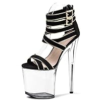 Fashion Women 8 Inch Bordered Buckle Pole Dance Shoes Platform Exotic Stripper High Heels Gothic Gold Ankle Strap Sandals