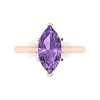 2.55 ct Marquise Cut Solitaire Genuine Simulated Alexandrite 6-Prong Stunning Classic Statement Ring 14k Rose Gold for Women