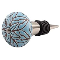 Indian Shelf Wine Stopper | Floral Wine Corks | Ceramic Wine Stoppers [Turquoise, 1 Pack]