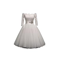 2024 Off The Shoulder Knee Length Ball Gown Short Wedding Dresses for Bride with Half Sleeves Tulle Lace