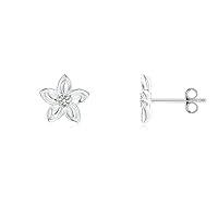 Created Round Cut White Diamond Plumeria Flower Stud Earring for Women's & Girl's 925 Sterling Silver 14K White Gold Over