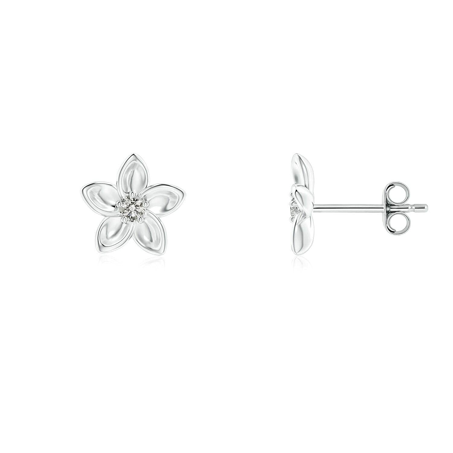 ABHI Created Round Cut White Diamond 925 Sterling Silver 14K White Gold Over Diamond Plumeria Flower Stud Earring for Women's & Girl's