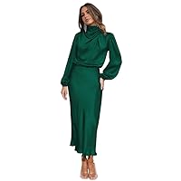 Dresses for Women Autumn Satin Long Sleeved Loose Dress Elegant Evening High Waisted Party A Line