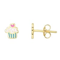 14k Yellow Gold Cupcake Enamel Stud Earrings Jewelry for Women