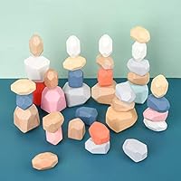 Wooden Rocks Stones Wood Balancing Stacked Stone Baby Building Block Montessori Toys Block Colored Stone Toys Educational Creative Toy Stacking Ornaments (36pcs Luxury Version)