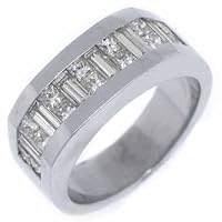 18k White Gold Mens Invisible Set Princess & Baguette Diamond Ring 2.78 Carats