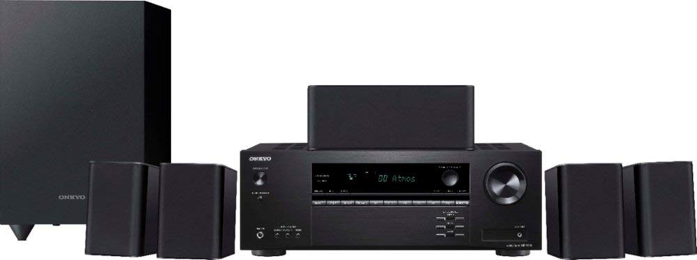 Onkyo HT-S3910 Home Audio Theater Receiver and Speaker Package, Front/Center Speaker, 4 Surround Speakers, Subwoofer and Receiver, 4K Ultra HD (2019 Model) (Renewed)