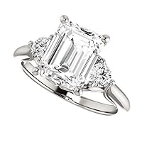 Moissanite Ring 14K Solid White Gold Handmade Engagement Ring 2 CT Emerald Cut Moissanite Diamond Three Stone Wedding/Bridal Rings for Women/Her Propose Rings