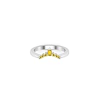 1.00 Ctw Marquise Cut Lab Created Yellow Sapphire V Shape Chevron Wedding Engagement Band Ring 14K White Gold Plated