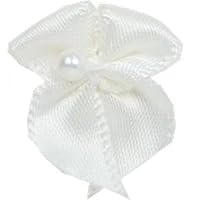 Ribbon Bows With Pearl Antique White - each