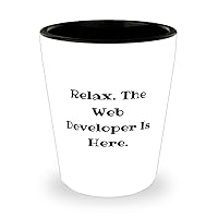 New Web developer Gifts, Relax. The Web Developer Is Here, Nice Birthday Shot Glass For Friends From Boss, Web developer birthday gift ideas, Unique web developer birthday gifts, Best web developer