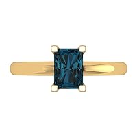 Clara Pucci 1.0 ct Emerald Cut Solitaire Natural London Blue Topaz Engagement Wedding Bridal Promise Anniversary Ring 18K Yellow Gold