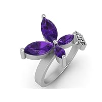 Butterfly 925 Sterling Silver Embellished with Gemstone Open Ring Gift for Women Girls | Natural Gemstones | Valentine's Gift