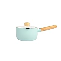 1.4L green milk pan with lid baby baby food supplement pan frying steaming non-stick pan household small porridge instant noodle hot milk pan(Size: 6.3 inches long x 3.3 inches high)