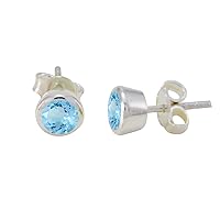 Natural Gemstone Sky Blue Blue Topaz Sterling Silver Stud Earring - ledies jewelry gift for wedding