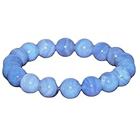 Unisex Bracelet 12mm Natural Gemstone Blue Chalcedony Round shape Smooth cut beads 7 inch stretchable bracelet for men & women. | STBR_02040