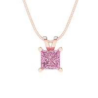 Clara Pucci 0.50 ct Princess Cut Genuine Pink Simulated Diamond Solitaire Pendant Necklace With 18