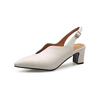 Womens Block Low Heels Slingback Pumps Pointed Toe Slide Sandals with Sexy Cut Formal Work Shoes with Buckle