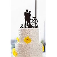 Funny Wedding Cake Toppers Bride and Groom with 3 Cats,Mr and Mrs Heart Wedding Cake Topper,Silhouette Wedding Cake Topper,Engagement Bridal Shower Decorations
