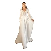Boho Elegant Wedding Dress Long Sleeve V-Neck Sweap Train Lace Bridal Gowns
