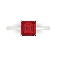 Clara Pucci 2.0 carat Asscher Cut Solitaire Simulated Ruby Proposal Wedding Bridal Anniversary Ring 18K White Gold