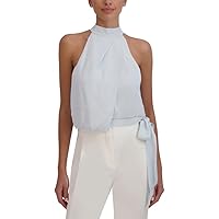 BCBGMAXAZRIA Women's Halter Neck Sleeveless Overdraped Side Tie Blouse