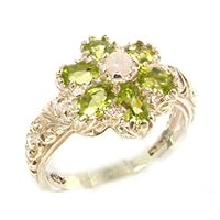 925 Sterling Silver Real Genuine Opal and Peridot Womens Band Ring