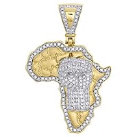 1 CT Diamond Pave Set Africa Map With Raised Fist Pendant 14K Yellow Gold Over