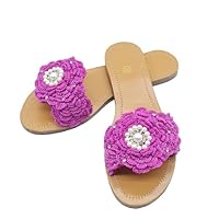 Women's Ethnic Pink Floral Designer Sandals Summer Flat Flip Flop Slides Handmade Leather Sandals By MODOEDEN