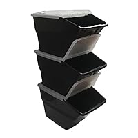 BBCL- Three Pack of Stackable Bins with Hinged Lids 24 Quart Size (pack of 3) Black/Clear