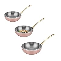 MEDO Professional Copper Wok Pan Set - Tri-Ply Technology - 3 Pieces Set - Premium Culinary Ensemble for Restaurant and Home Cooking - 1 Pcs Wok 11-inc,1 Pcs Wok 10.2-inc,1 Pcs Wok 9.4-in