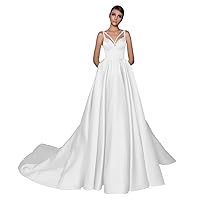 Women's Spaghetti Straps Prom Dresses Long A-line Satin Formal Evening Ball Gowns White